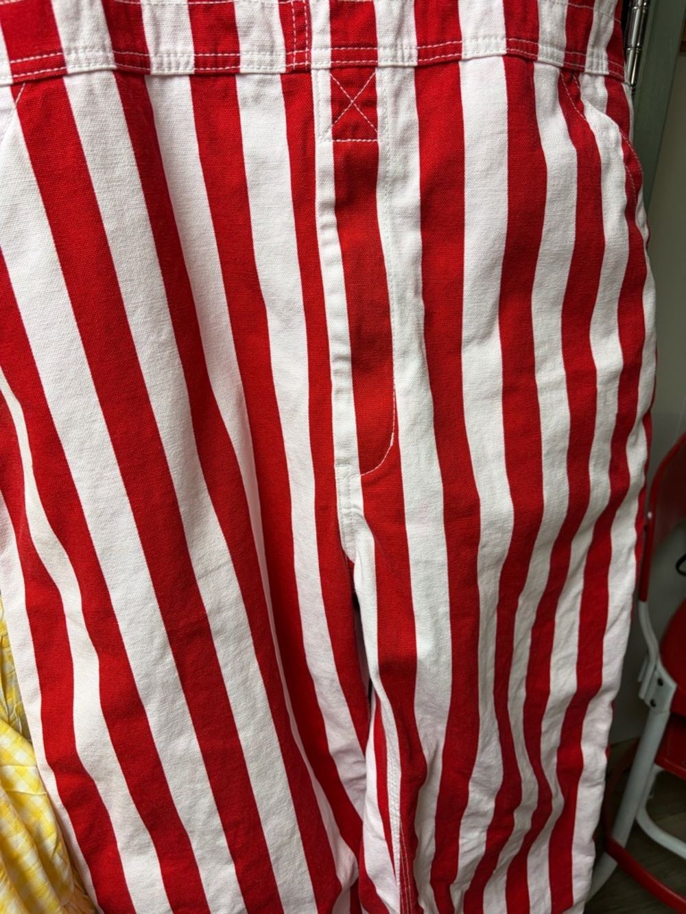 liberty Red and White Striped Mens Overalls with Blue Bib - Picture 2 of 9